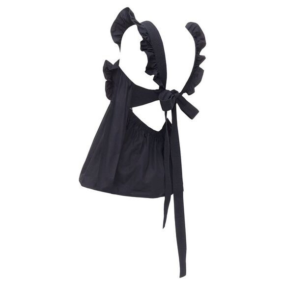 Self Portrait Cotton Poplin Tie Back Ruffle Top